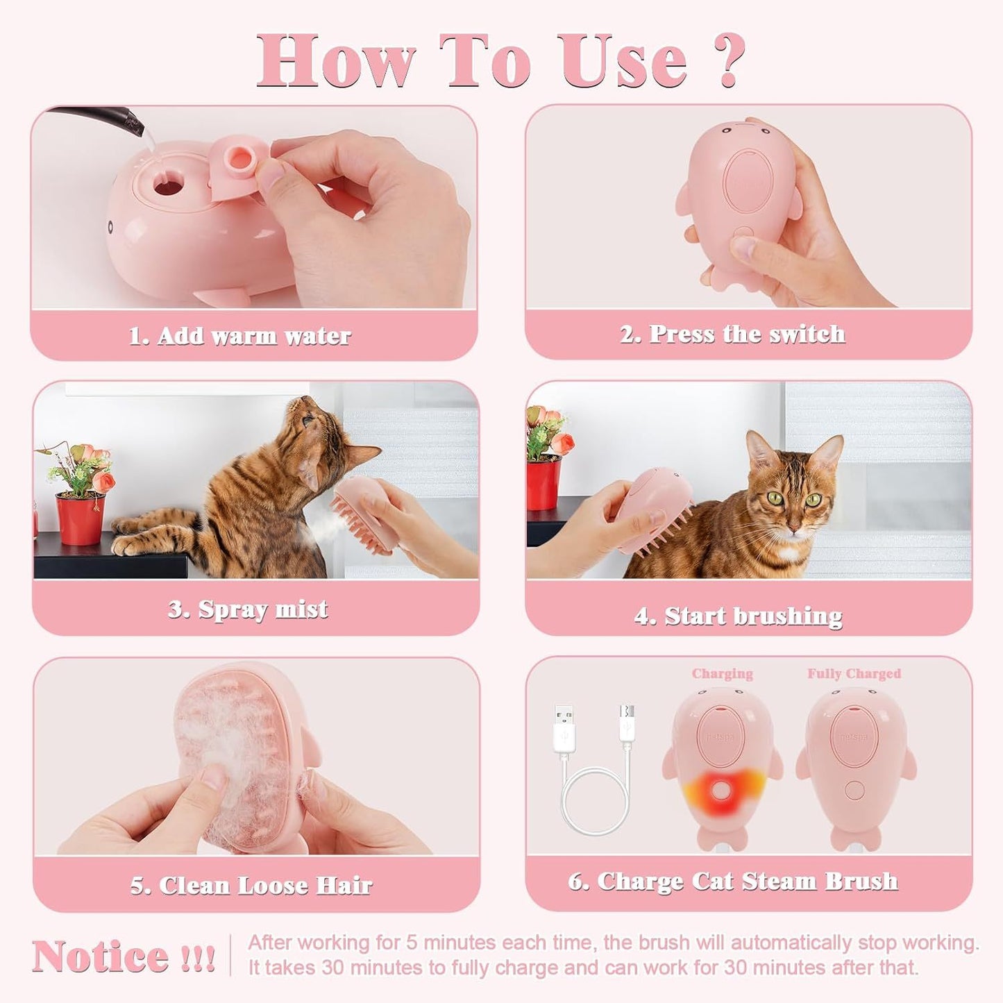 Whale Cat 3-in-1 Steam Brush for Cats & Dogs