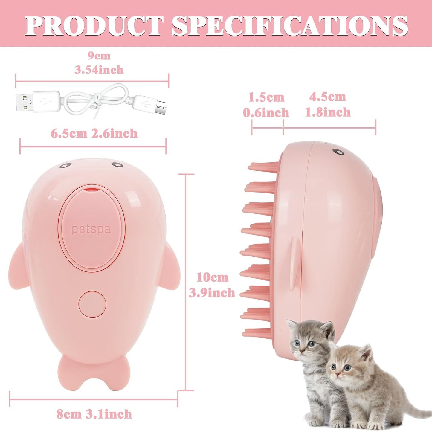 Whale Cat 3-in-1 Steam Brush for Cats & Dogs